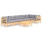 vidaXL Juego de muebles de jardín 7 pzas y cojines madera pino gris vidaXL Juego de muebles de jardín 7 pzas y cojines madera pino gris