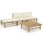 vidaXL Set de muebles de jardín 4 piezas bambú y cojines blanco crema vidaXL Set de muebles de jardín 4 piezas bambú y cojines blanco crema