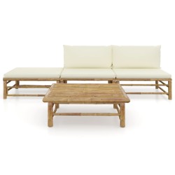 vidaXL Set de muebles de jardín 4 piezas bambú y cojines blanco crema