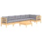 vidaXL Juego de muebles de jardín 7 pzas y cojines madera pino gris vidaXL Juego de muebles de jardín 7 pzas y cojines madera pino gris