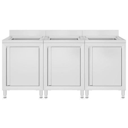 vidaXL Fregadero de cocina comercial 3 piezas de acero inoxidable