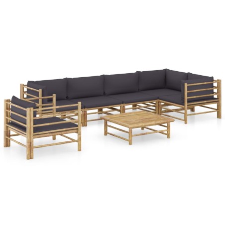 vidaXL Set de muebles de jardín 7 piezas bambú con cojines gris oscuro