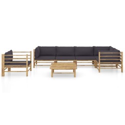 vidaXL Set de muebles de jardín 7 piezas bambú con cojines gris oscuro