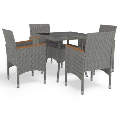 vidaXL Muebles de jardín 5 piezas ratán sintético gris y acacia 