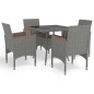 vidaXL Muebles de jardín 5 piezas ratán sintético gris y acacia vidaXL Muebles de jardín 5 piezas ratán sintético gris y acacia