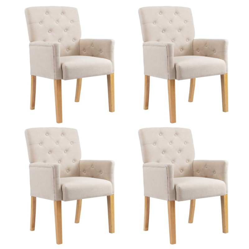 vidaXL Sillas de comedor con reposabrazos 4 unidades de tela beige vidaXL Sillas de comedor con reposabrazos 4 unidades de tela beige