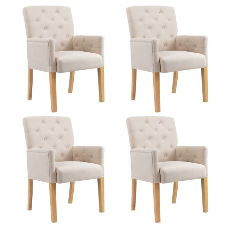 vidaXL Sillas de comedor con reposabrazos 4 unidades de tela beige 