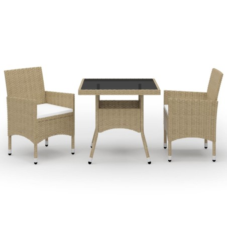vidaXL Muebles de jardín 3 piezas ratán sintético y vidrio beige