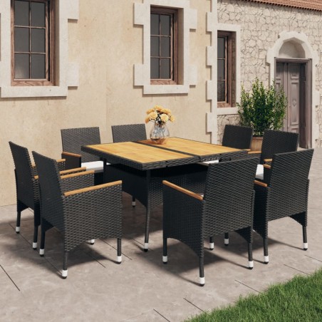 vidaXL Set de comedor de jardín 9 pzas ratán PE y madera acacia negro 