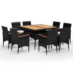vidaXL Set de comedor de jardín 9 pzas ratán PE y madera acacia negro 