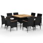 vidaXL Set de comedor de jardín 9 pzas ratán PE y madera acacia negro vidaXL Set de comedor de jardín 9 pzas ratán PE y madera acacia negro