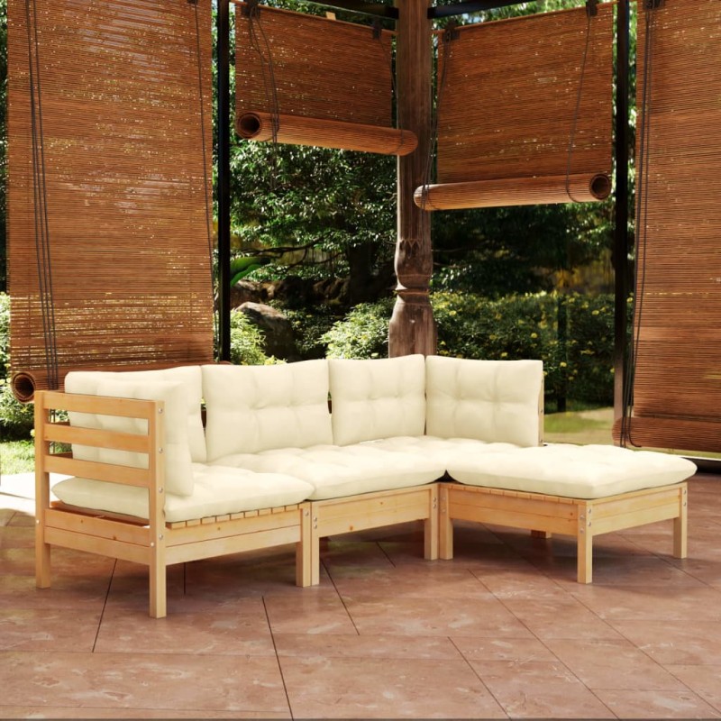 vidaXL Muebles de jardín 4 piezas con cojines madera de pino crema vidaXL Muebles de jardín 4 piezas con cojines madera de pino crema