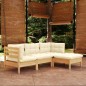 vidaXL Muebles de jardín 4 piezas con cojines madera de pino crema vidaXL Muebles de jardín 4 piezas con cojines madera de pino crema