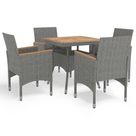 vidaXL Muebles de jardín 5 piezas ratán sintético gris y acacia 
