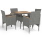 vidaXL Muebles de jardín 5 piezas ratán sintético gris y acacia 
