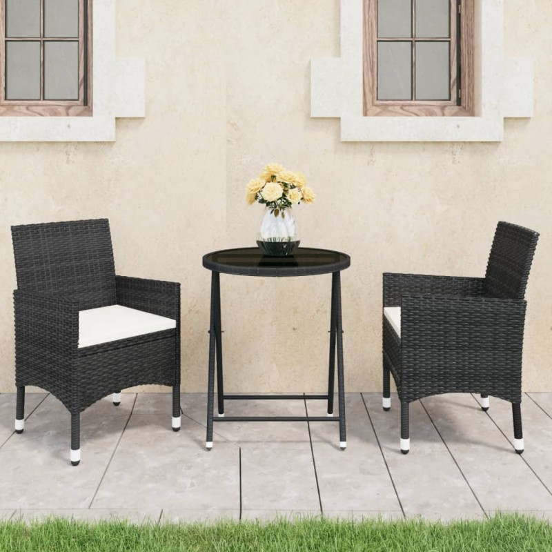 vidaXL Set bistró jardín 3 pzs ratán sintético vidrio templado negro vidaXL Set bistró jardín 3 pzs ratán sintético vidrio templado negro