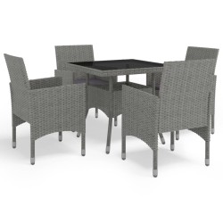 vidaXL Muebles de jardín 5 piezas ratán sintético y vidrio gris