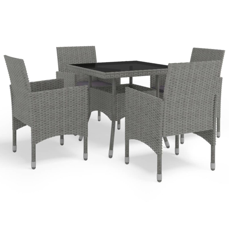 vidaXL Muebles de jardín 5 piezas ratán sintético y vidrio gris vidaXL Muebles de jardín 5 piezas ratán sintético y vidrio gris
