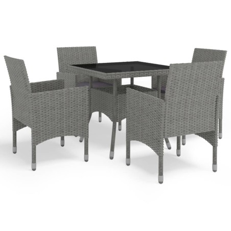 vidaXL Muebles de jardín 5 piezas ratán sintético y vidrio gris