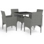 vidaXL Muebles de jardín 5 piezas ratán sintético y vidrio gris vidaXL Muebles de jardín 5 piezas ratán sintético y vidrio gris