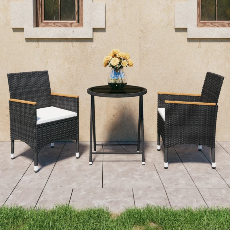 vidaXL Set bistró jardín 3 pzs ratán sintético vidrio templado negro vidaXL Set bistró jardín 3 pzs ratán sintético vidrio templado negro