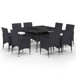 vidaXL Set de comedor de jardín 9 piezas ratán PE y vidrio negro 