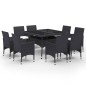 vidaXL Set de comedor de jardín 9 piezas ratán PE y vidrio negro vidaXL Set de comedor de jardín 9 piezas ratán PE y vidrio negro