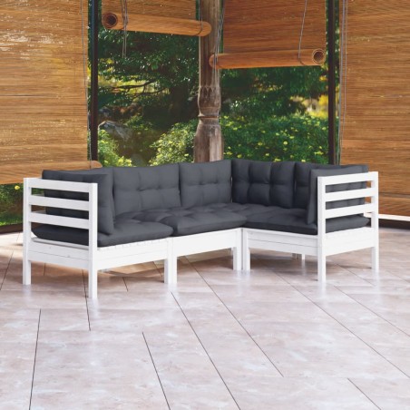 vidaXL Muebles de jardín 4 pzas con cojines blanco madera de pino