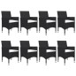 vidaXL Set de comedor de jardín 9 piezas ratán PE y vidrio negro vidaXL Set de comedor de jardín 9 piezas ratán PE y vidrio negro