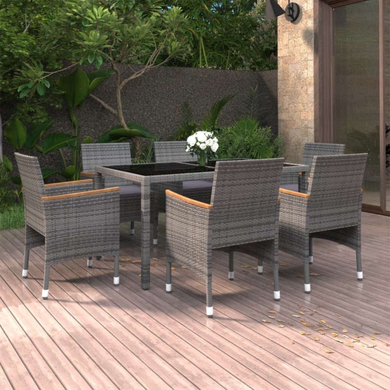 vidaXL Set de comedor de jardín 7 pzas ratán sintético vidrio gris vidaXL Set de comedor de jardín 7 pzas ratán sintético vidrio gris