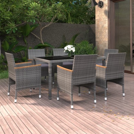 vidaXL Set de comedor de jardín 7 pzas ratán sintético vidrio gris