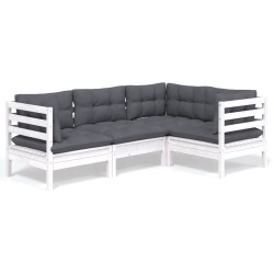 vidaXL Muebles de jardín 4 pzas con cojines blanco madera de pino