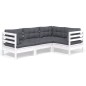 vidaXL Muebles de jardín 4 pzas con cojines blanco madera de pino vidaXL Muebles de jardín 4 pzas con cojines blanco madera de pino