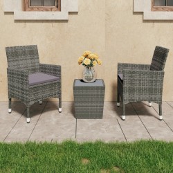 vidaXL Muebles de jardín 3 pzas ratán sintético vidrio templado gris