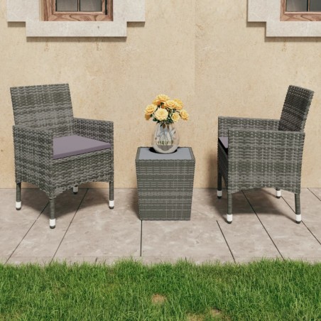 vidaXL Muebles de jardín 3 pzas ratán sintético vidrio templado gris