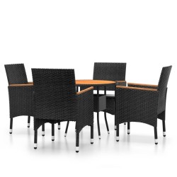 vidaXL Juego de comedor para jardín 5 piezas ratán sintético negro