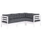 vidaXL Muebles de jardín 4 pzas con cojines blanco madera de pino vidaXL Muebles de jardín 4 pzas con cojines blanco madera de pino