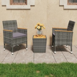 vidaXL Muebles de jardín 3 pzas ratán sintético madera acacia gris