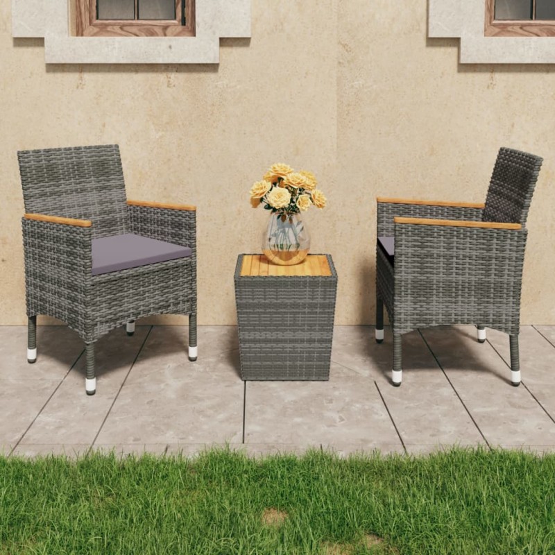 vidaXL Muebles de jardín 3 pzas ratán sintético madera acacia gris vidaXL Muebles de jardín 3 pzas ratán sintético madera acacia gris