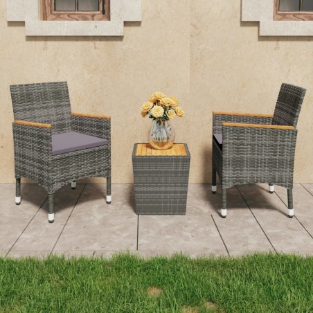vidaXL Muebles de jardín 3 pzas ratán sintético madera acacia gris