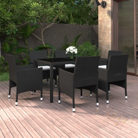 vidaXL Set de comedor de jardín 7 pzas ratán sintético vidrio negro