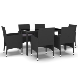 vidaXL Set de comedor de jardín 7 pzas ratán sintético vidrio negro