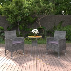 vidaXL Juego de comedor de jardín 3 piezas ratán sintético gris