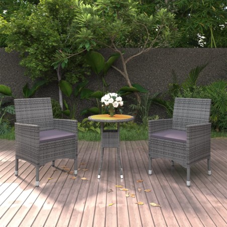 vidaXL Juego de comedor de jardín 3 piezas ratán sintético gris