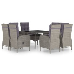 vidaXL Set de comedor de jardín 9 piezas ratán PE y vidrio gris