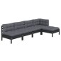 vidaXL Muebles de jardín 5 pzas con cojines negro madera de pino vidaXL Muebles de jardín 5 pzas con cojines negro madera de pino
