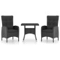 vidaXL Set de comedor de jardín 3 pzas ratán sintético y vidrio negro