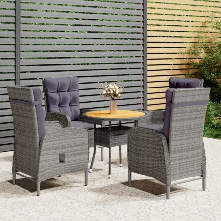 vidaXL Juego de bistró de jardín 5 piezas ratán sintético gris