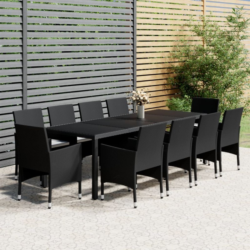 vidaXL Juego de comedor de jardín 11 piezas ratán sintético negro vidaXL Juego de comedor de jardín 11 piezas ratán sintético negro