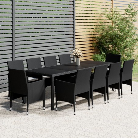 vidaXL Juego de comedor de jardín 11 piezas ratán sintético negro